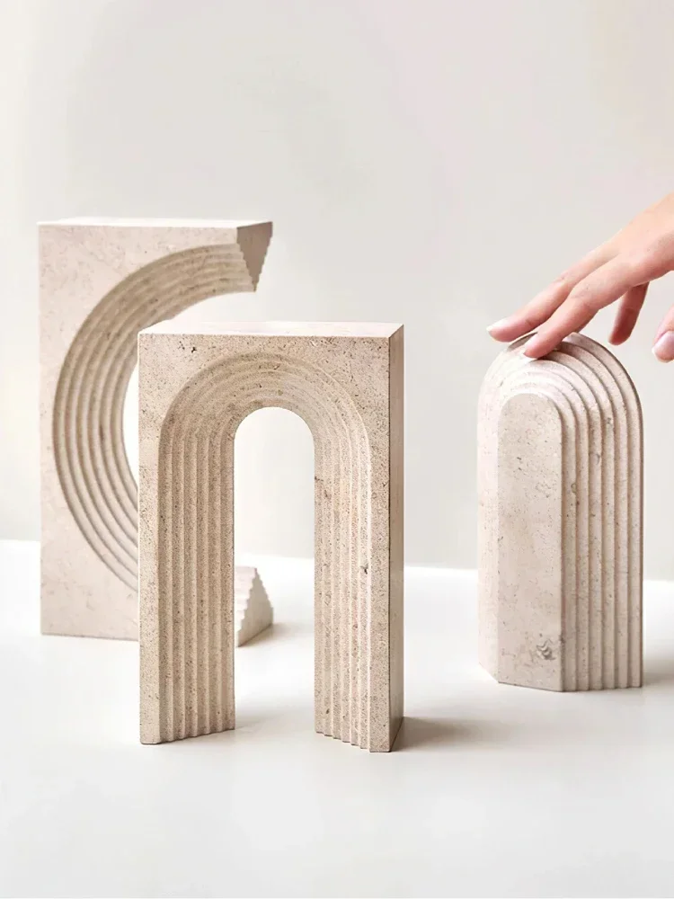 Archway Shape Travertine Ornament for Coffee Table Shelf Living Room Luxury Marble Sculptures and Figurines for Home Decoration