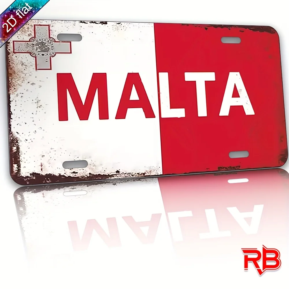 Aluminum Wall Art, Malta Flag License Plate Sign with Red Cross,, UV Printed, for Home, Cafe, Restaurant, Garage Decor, Indoor/O
