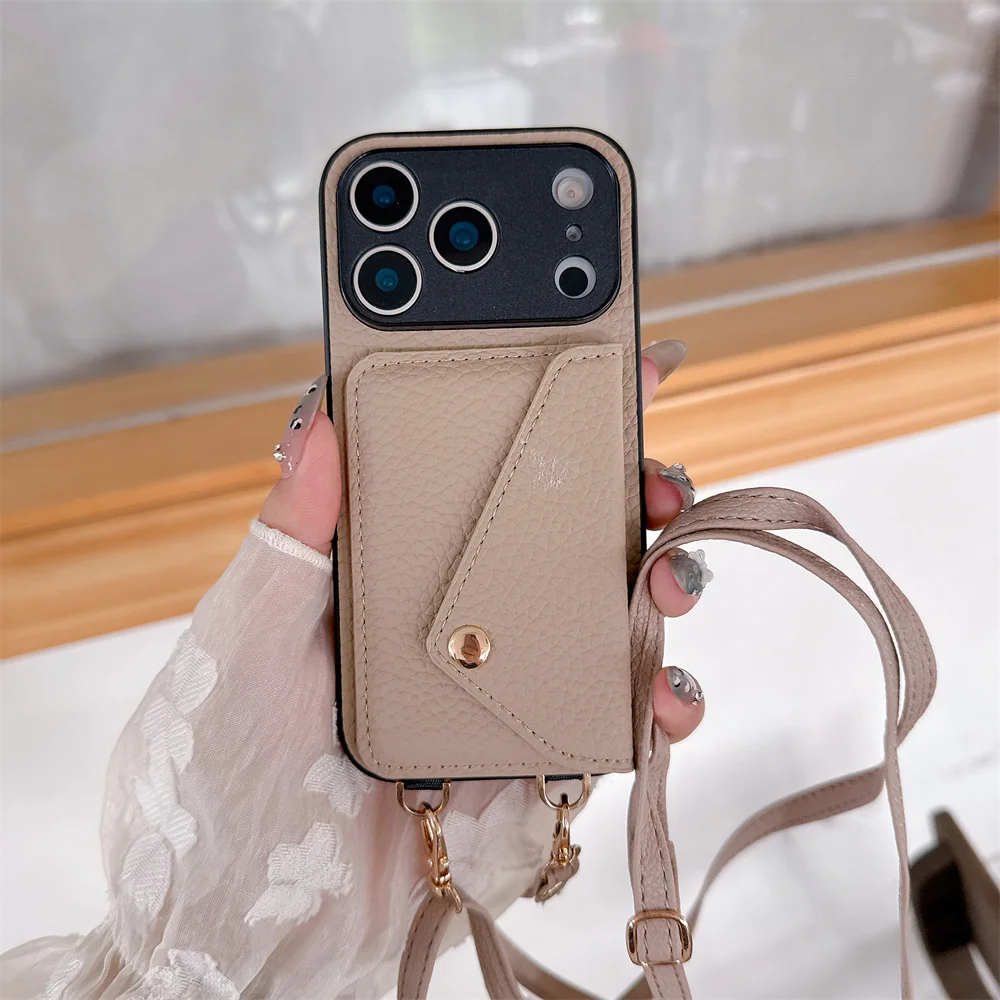 

Crossbody Wallet Card Holder Phone Case for IPhone 17 Air 16E 15 14 13 12 11 Pro Max XR XS 8 7 Plus Lanyard Strap Leather Cover