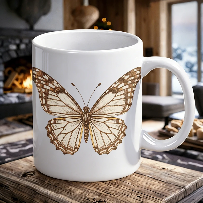 

Cup & Mug Set, Vintage Butterfly Print Ceramic Mug, Coffee Cup, Milk Cup, Office Tea Cup, Drinking Cup, Gift for Friends