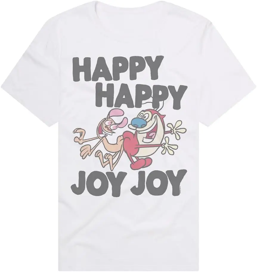 Popfunk Official Ren and Stimpy Happy Happy Joy Joy Pf Adult Unisex Classic Ring-Spun T-Shirt