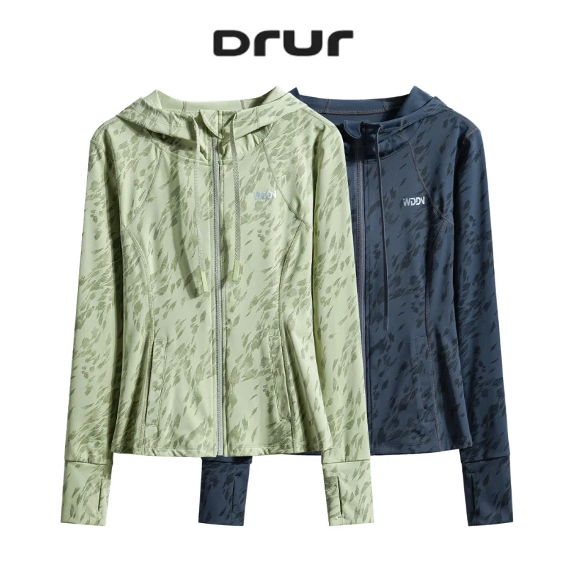 DRUR Running Yoga Printed Hoodies for Women Loose Fit Long Sleeve Sweatshirt With Drawstring Casual Spring Autumn Sports Tops