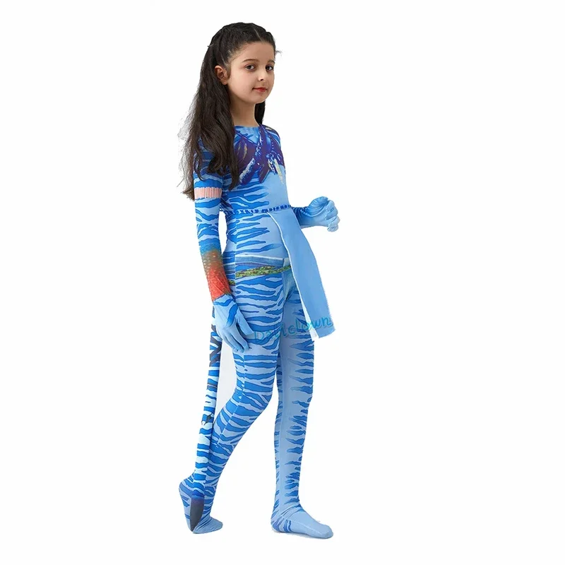 Halloween For Kids Girls Boy Avatar The Way Of Water Tail Bodysuit Cosplay Alien Costume Birthday Party Cloth MN3