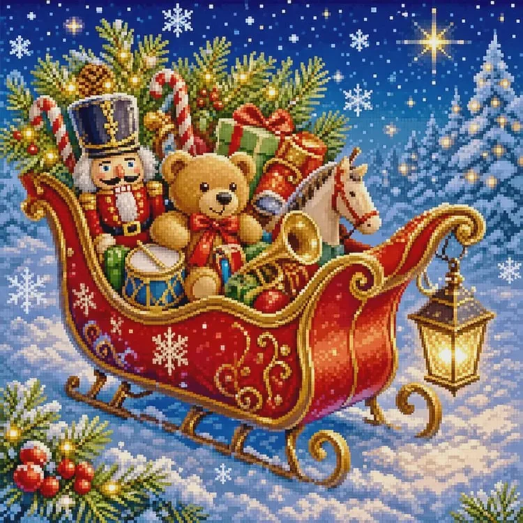 Diamond Painting Christmas Sleigh Nutcracker Teddy Bear Mosaic, DIY Handicraft Art, Perfect Holiday Gift For Home Decor