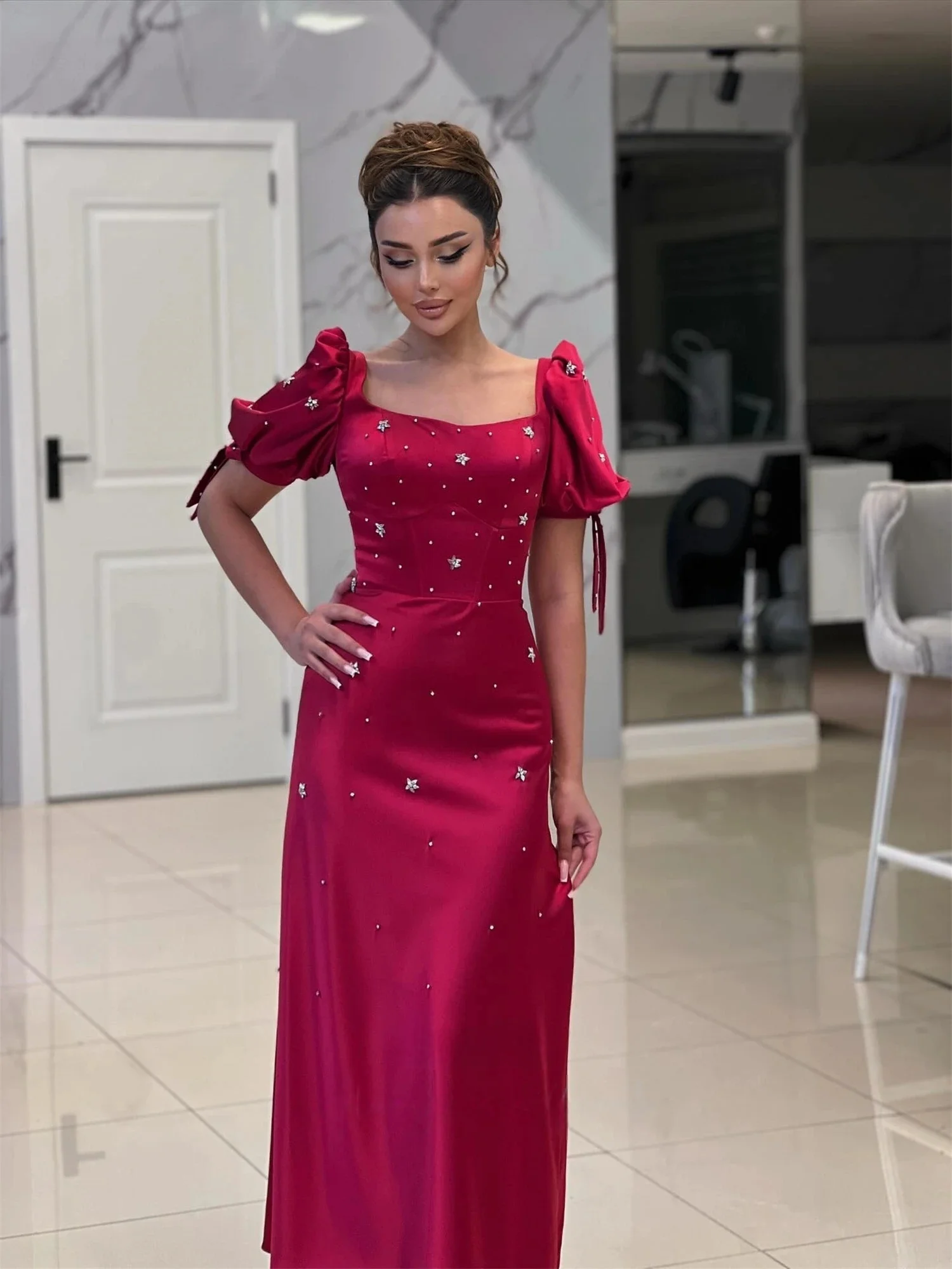 

Women Party Beaded Long Bespoke Occasion Gown Evening Dresses Prom Pastrol Unisex Jersey Retro Dubai Saudi Arabic Customized