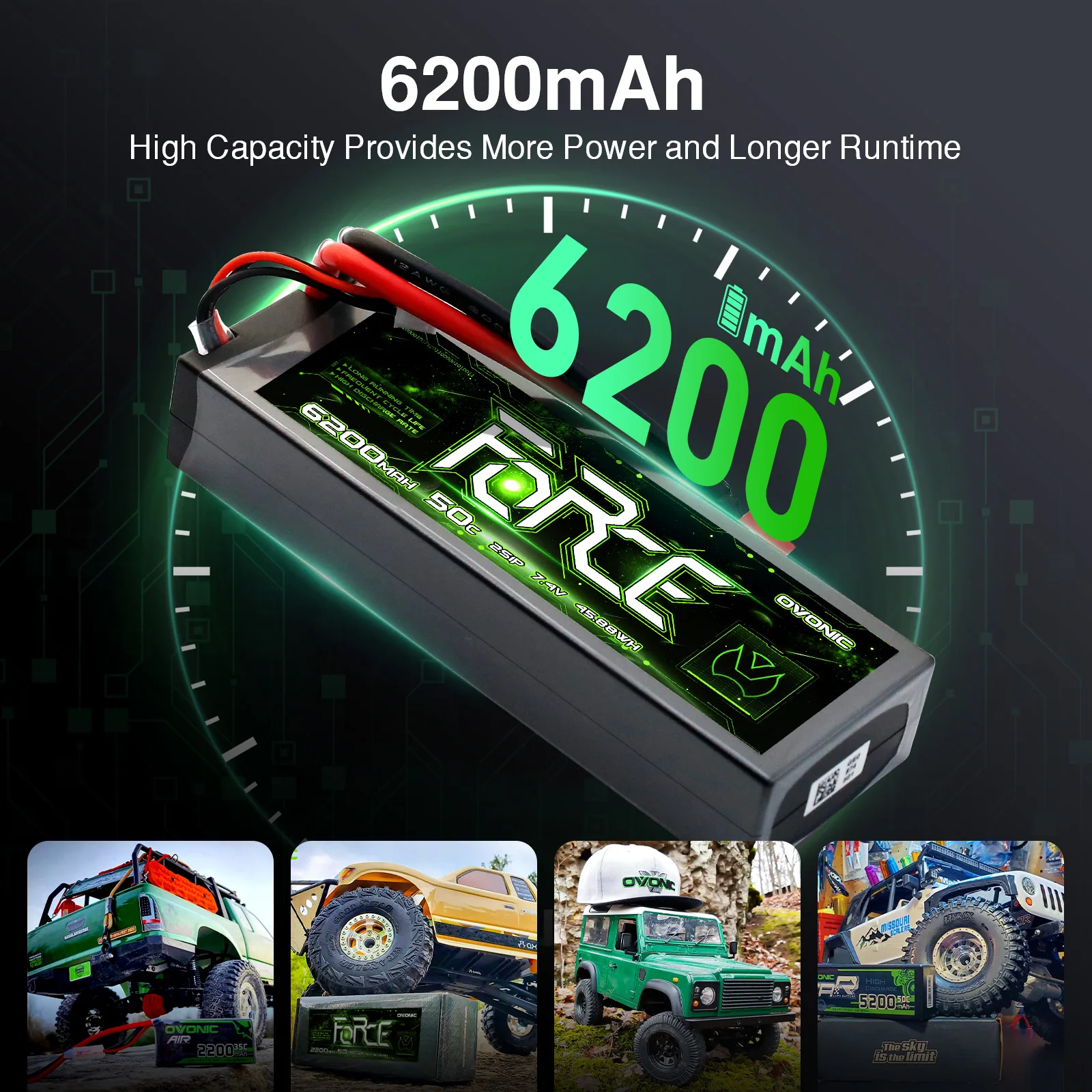 Ovonic 2S Lipo Batterij 6200mAh 2S1P 50C 7.4V Hard Case met Deans Plug voor 1/8 1/10 RC Auto Vrachtwagen Boot Voertuigen (2Packs)