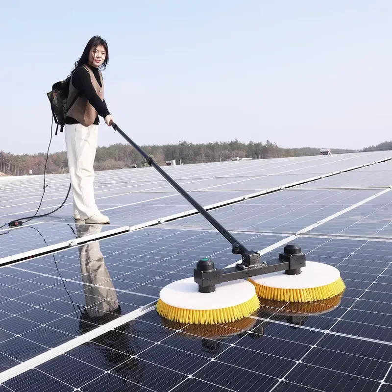 Rotating Solar Panel Cleaner with Water Spray Double Head Disc Brush 7.5m Telescopic Pole for Efficient Photovoltaic Module