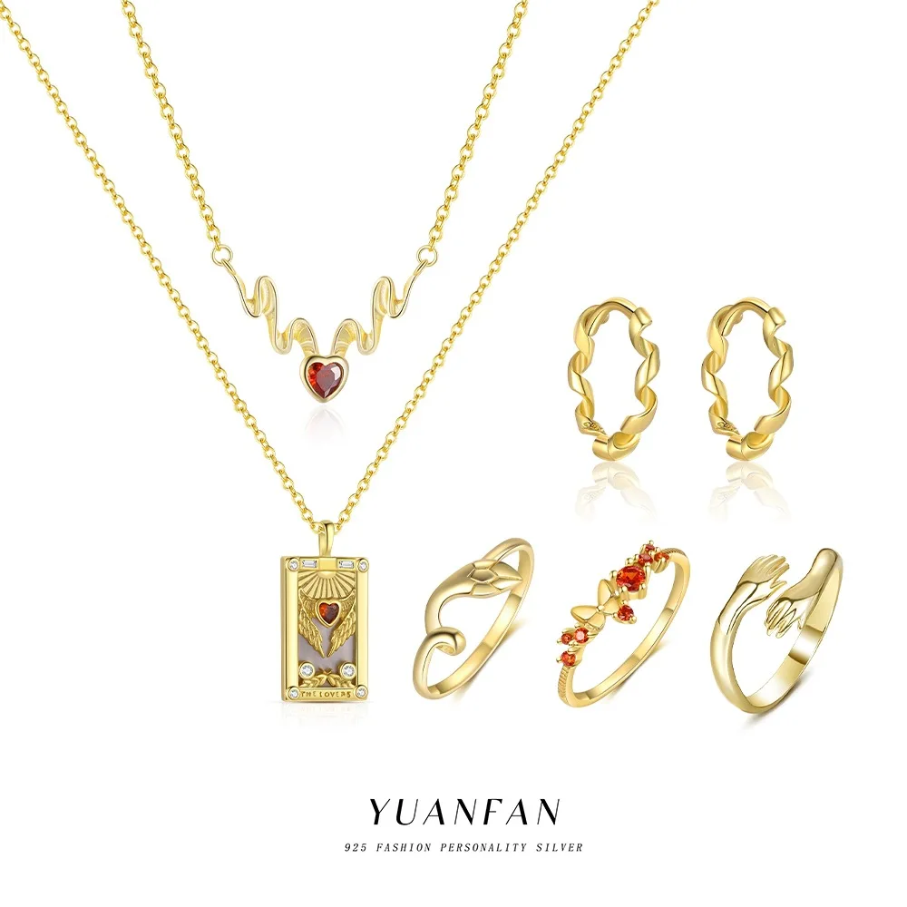 

Ювелирные изделия из чистого серебра S925, комплект ожерелья с изображением карты Таро для женщин, легкое роскошное модное кольцо-бабочка, изысканные нишевые серьги