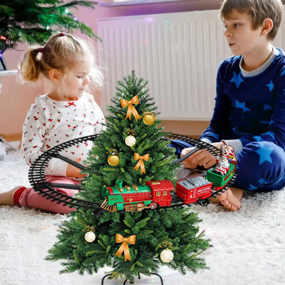 Children Toy Train for Christmas Electric Christmas Train Set for Kids Holiday Toy Train with Hanging Railroad Track Xmas Tree