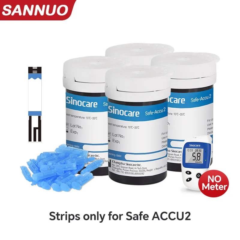 50/100/200/300/400/500pcs Sinocare Blood Glucose Test Strips with Lancets for Safe Accu2 Meter