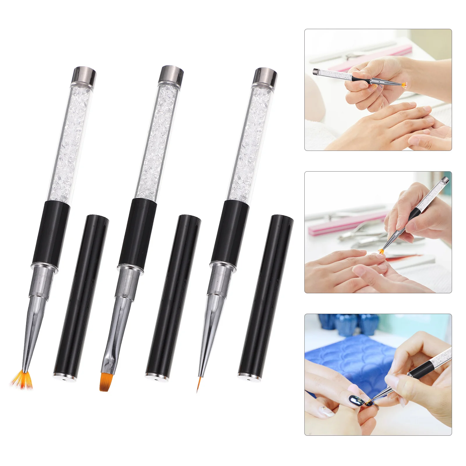 Pinceaux pour Nail Art, 3 pièces, stylo de peinture pour manucure à faire soi-même, ongles accrocheurs, outil essentiel Durable à Long manche, facile à utiliser