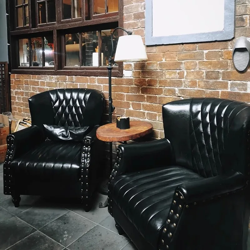 Vintage Classical American Style Bar Nightclub Cocktail Customized Leather High Back Armchair Cigar Hookah Lounge Leisure Chair