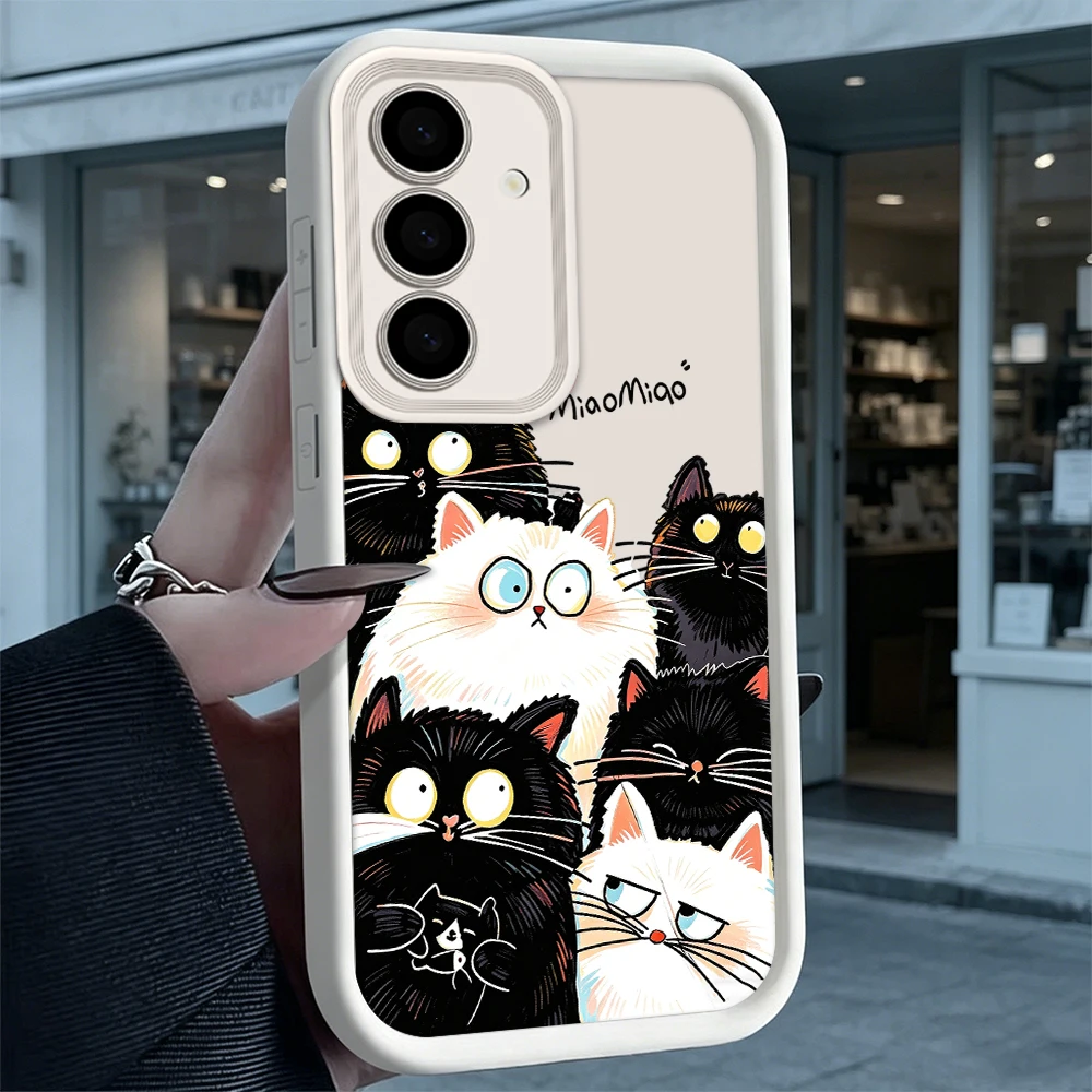Niedliche Schwarz-Weiße Katzen Stoßfeste Weiche TPU Rückseite Hülle Für Samsung S22 S23 S24 S25 S26 Ultra A16 A35 A55 Anti-Sturz-Schutzhülle