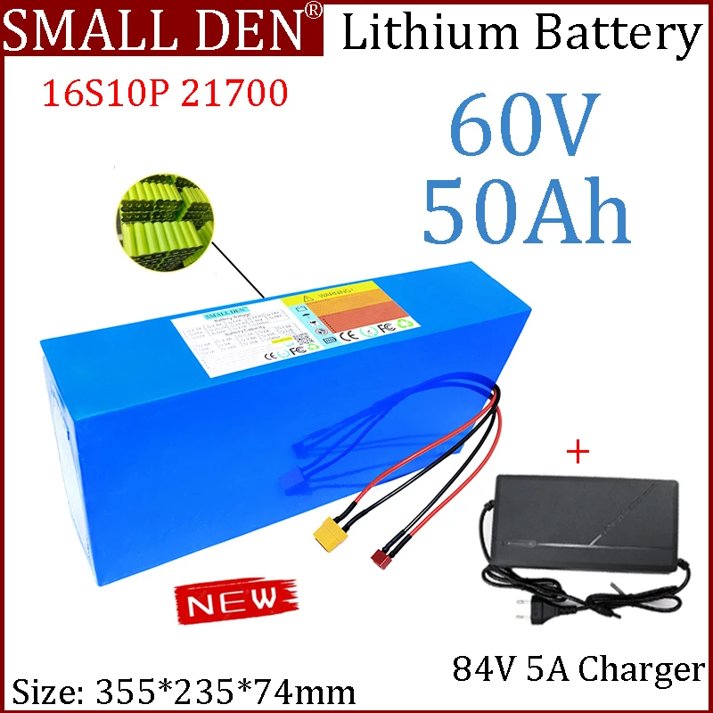 New 60V 50Ah 21700 16S10P Lithium Battery pack built-in BMS for 67.2V 3000W spare Outdoor portable power supply battery+Charger