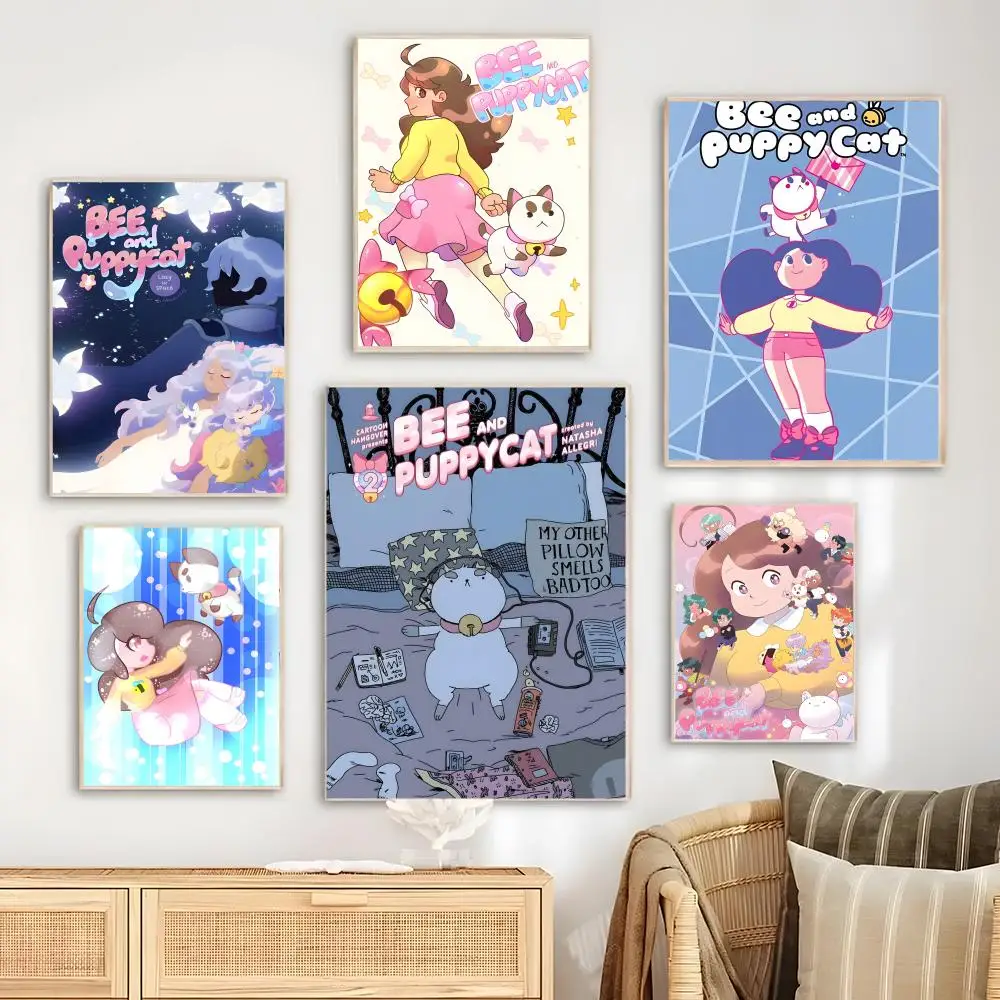 Bee And P-Puppycat Cartoon Poster Bedroom Living Room Study & Beyond Self Adhesive Decor + Perfect Gift