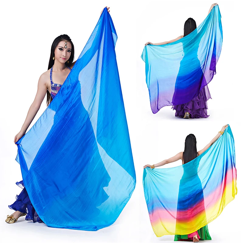 Belly Dance Accessories Real Silk Veil Scarf 200*110 cm Size Throwing Yarn Light Hand For Adult Gradual Color Veil Shawls