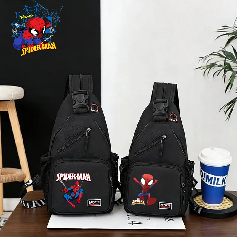 

Cute Spidermans Chest Single Shoulder Bag and Backpack with Earphone Hole Man Adult Boy Sport Messenger Oxford Bag Birthday Gift