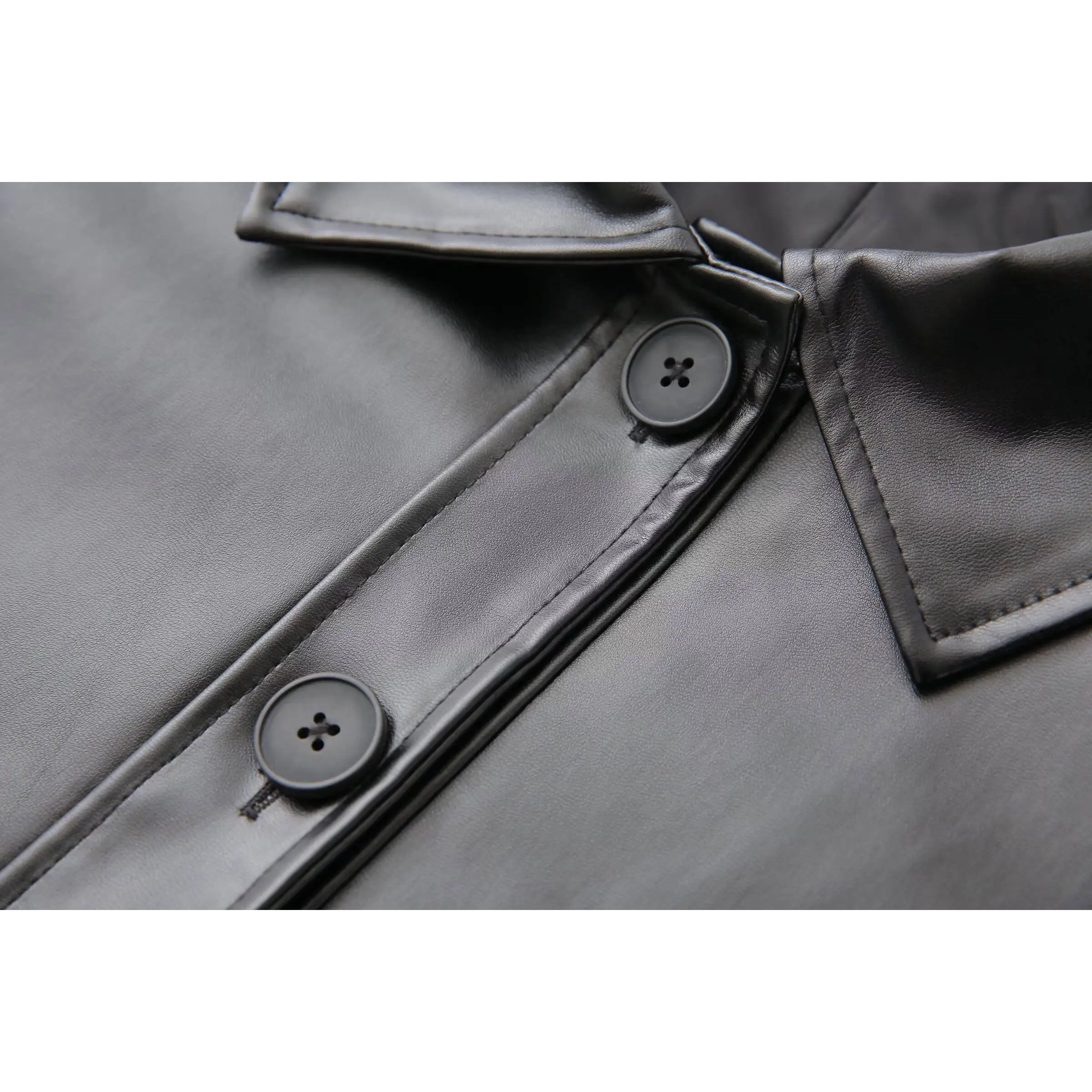 JNLEAOG Faionable ort cuir Jaet femmes irt col coupe-vent automne nouveau Sle français Sle coupe ample Polyester