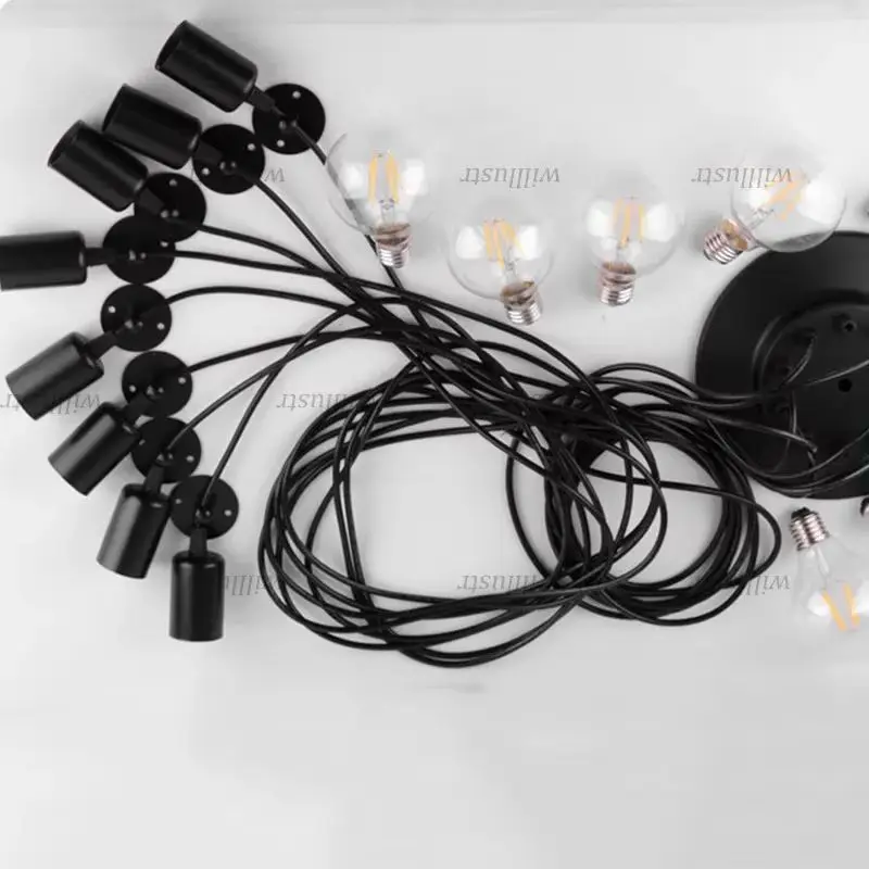 Industrial Cable Pendant Lamp Black White Cord Hanging Light for Hotel Office Cafe Bar Spider Suspension Ceiling Chandelier