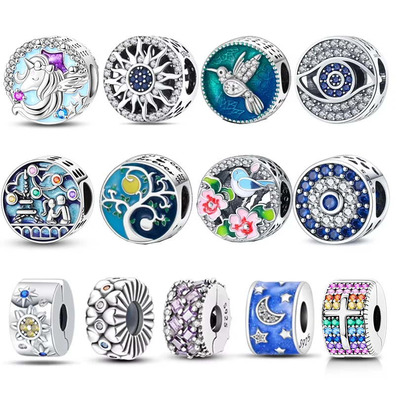 

Лидер продаж, Роскошные Продолговатые бусины с изображением сглаза, галактики, колибри для оригинальных браслетов Pandora, сделай сам для женщ...