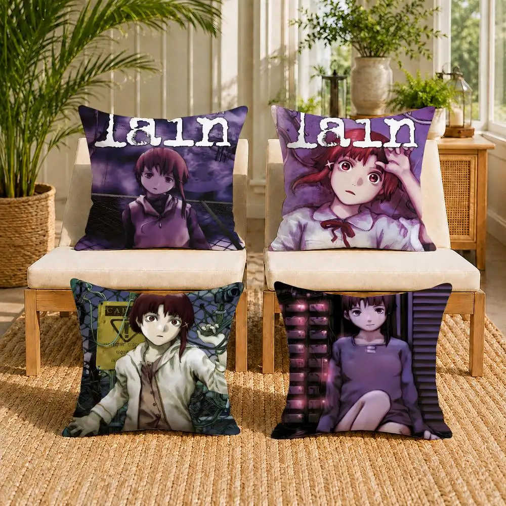 Serial E-Experiments Lain Anime Cushion Cover Short Plush Pillow Case Wrinkle-Resistant Machine-Washable For Easy Care