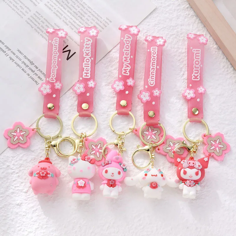 

10cm/3.93in Kuromi Keychains Pendant Melody Cinnamoroll Kawaii Pink Cherry Blossoms Anime Peripherals Girls Stuff Toys Hobbies