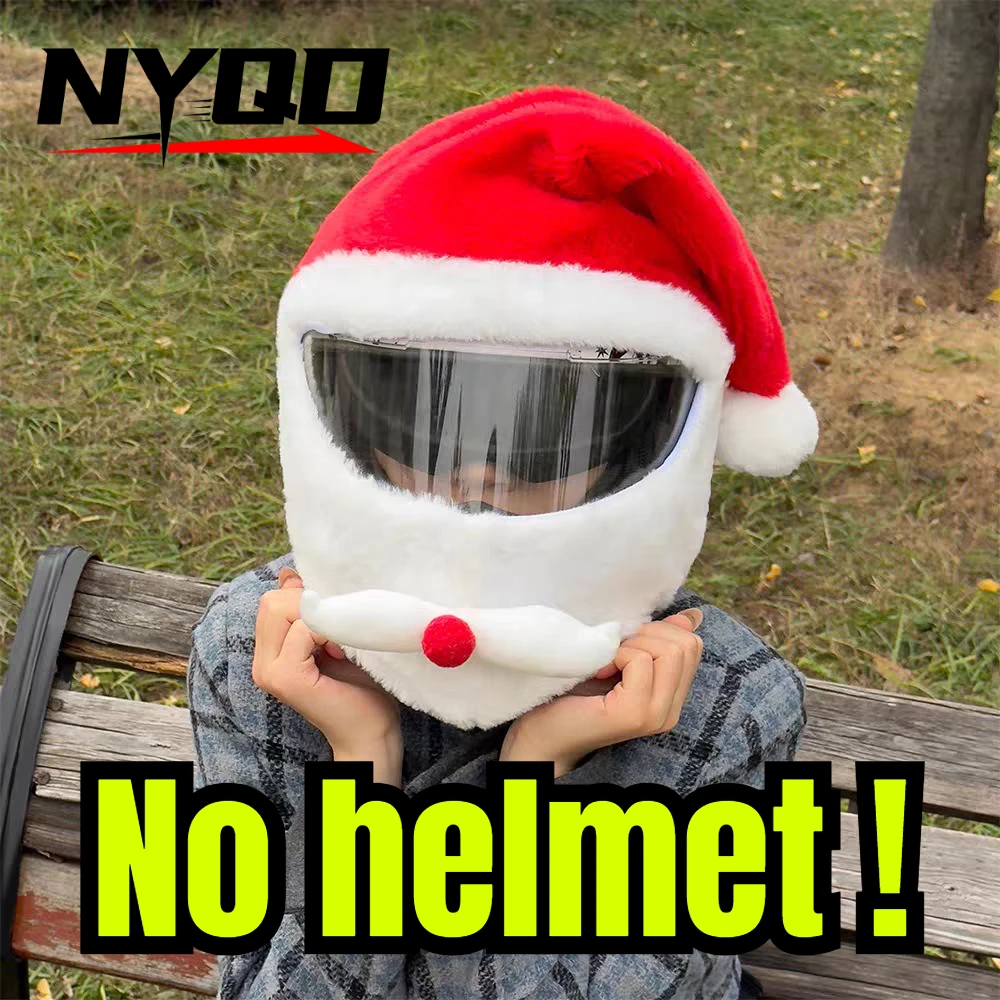 Cute Christmas Plush Helmet Cover Santa Hat Motorcycle Full Face Helmet Decor Ornament, Not Include Helmet