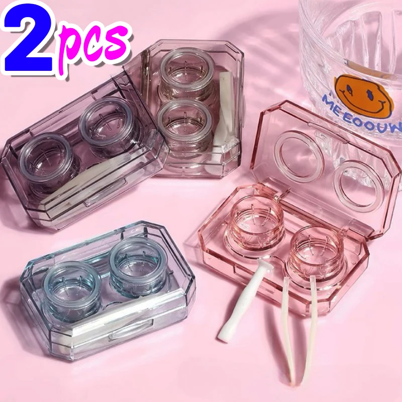 Transparent Contact Lens Box Small Square Plastic Portable Immersion Storage Kit Tweezers Remover Tools Travel Container Set