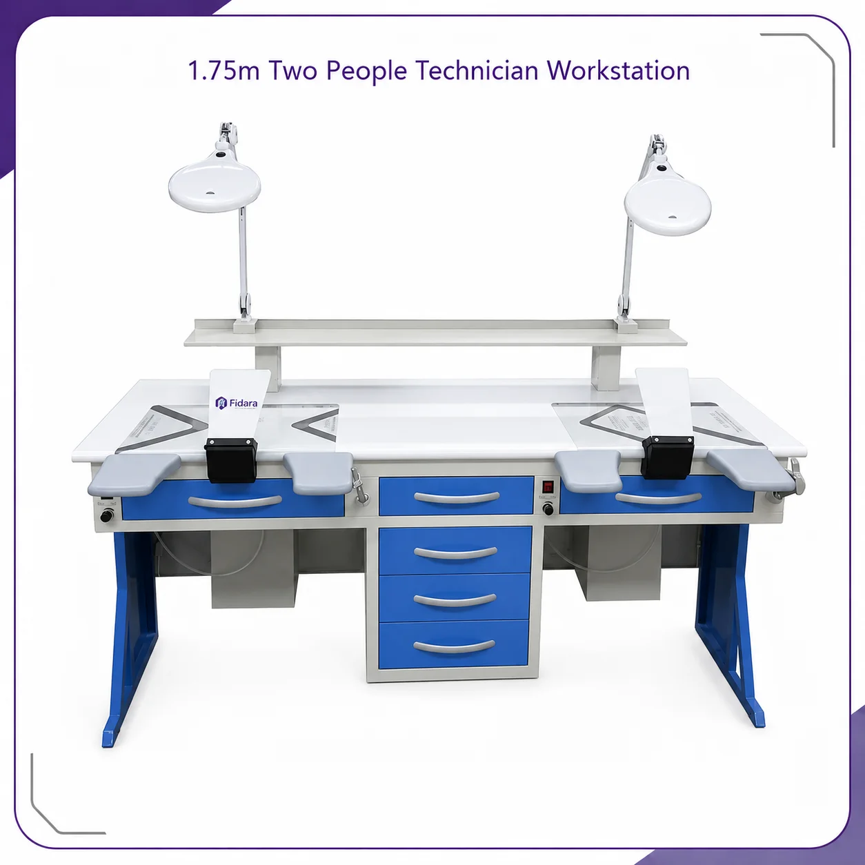Electric Dental Lab Bench Workstation with Magnifying Glass Lamp Two-Person 1.75m CE Certified 2000W 220V/110V