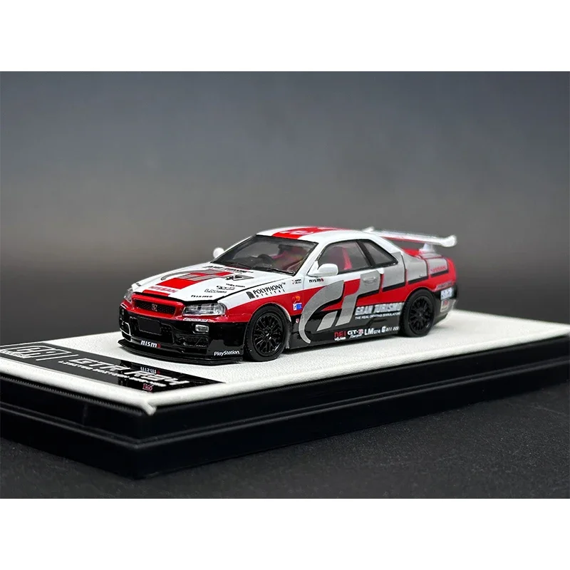 Modèle de voiture l'inventaire Skyline GTR R34, conteneur à capot ouvert, Diorama moulé sous pression, Collection de jouets d'art cool, CA, 1:64, en stock