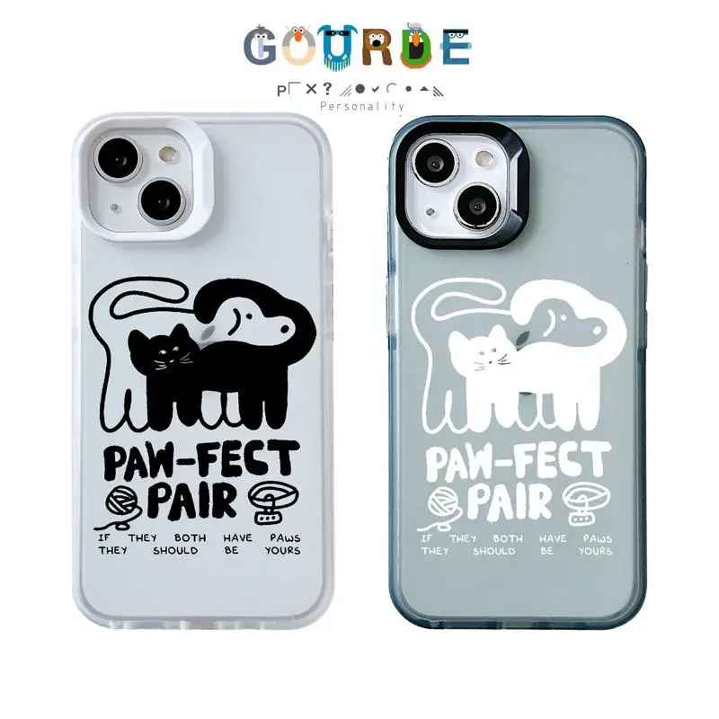 

Gourde Cute Couple Casing Cats Dogs Pattern Phone Case for Iphone 15 14 12 13 11 Pro Max IP 7 8 Plus Iphon X XS XR Xs Max