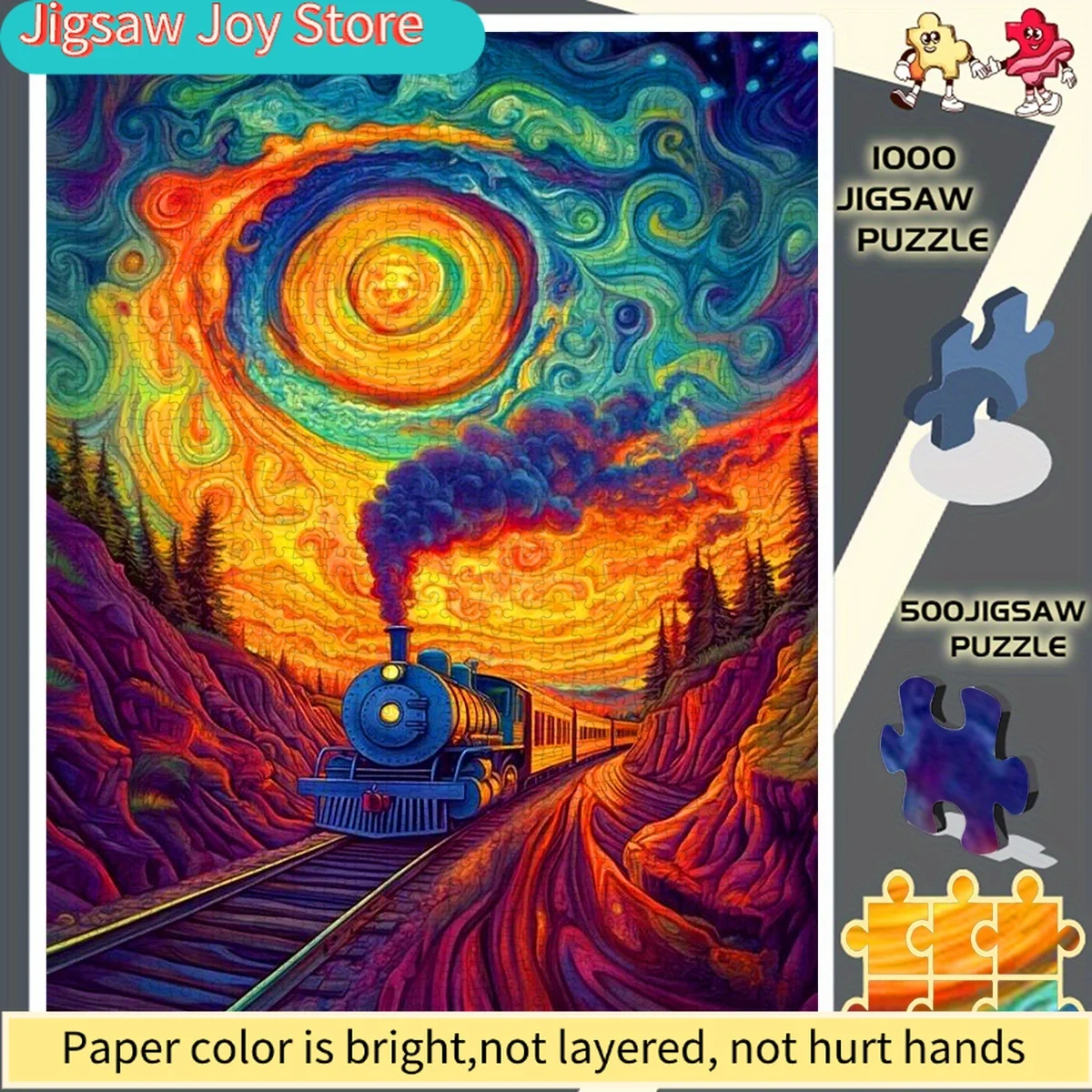 

500pcs or 1000pcs Extra Large Jigsaw Puzzle - Vintage Steam Train Journey with Locomotive, Challenging 5A-Tier Difficulty, Vib