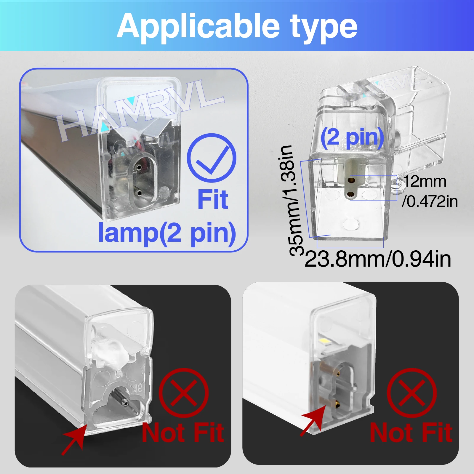 HAMRVL All Copper 2-Pin V/Y/L/T/I Connector and Cable for LED Lamp is Suitable for LED Garage Ceiling Hexagon Light 110-240V