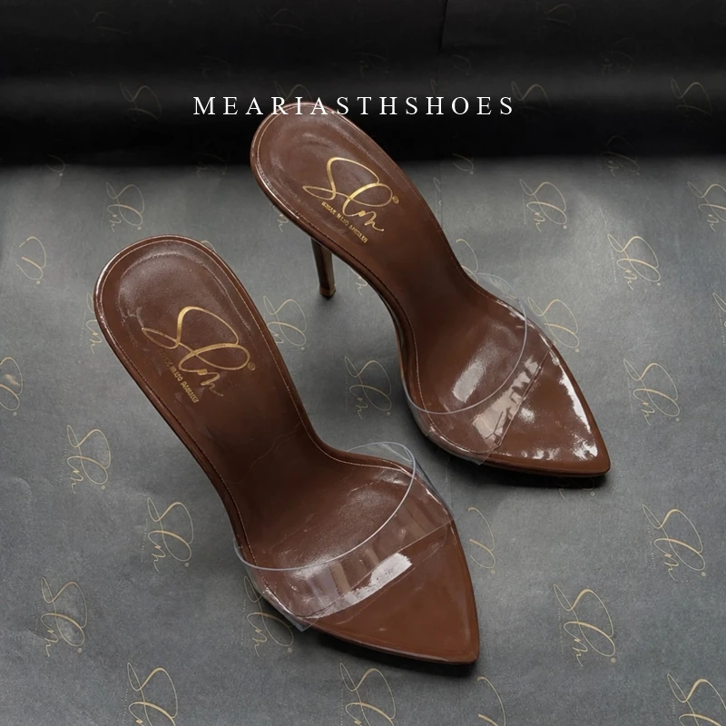 

PVC Transparent Jelly Shoes For Women Sexy Pointed Open Toe Shallow Slider Slippers Ladies Sandals Stiletto Heels Mule Shoes