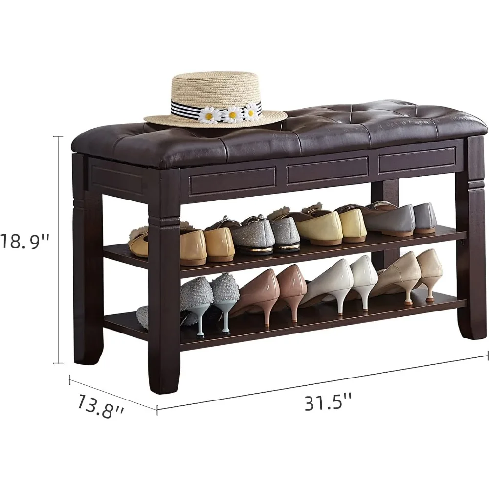 رف أحذية لمدخل المقعد من الألياف مع منظم علوي من طبقتين لتخزين الأحذية الخشبية للممر والمدخل