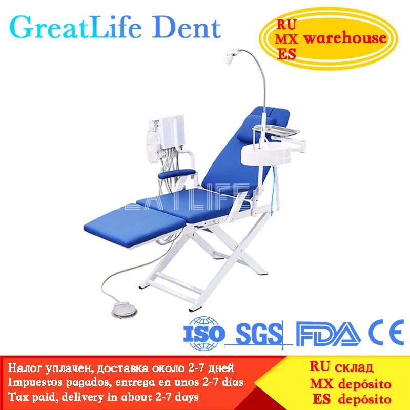 GreatLife Dent Luxury Type Mobile Unit Portable Folding Patient Dental Chair With Led Light Turbine Unit