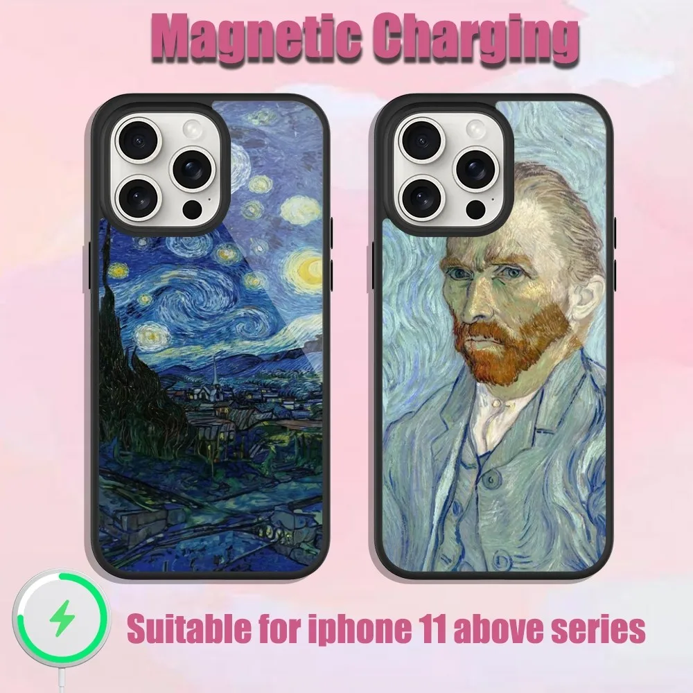 

Vincent Van Gogh Starry Sky Oil Painting Phone Case For iPhone 13 15 11 12 14 Plus Pro Max Glass Charging Magsafe Magnetic Cover