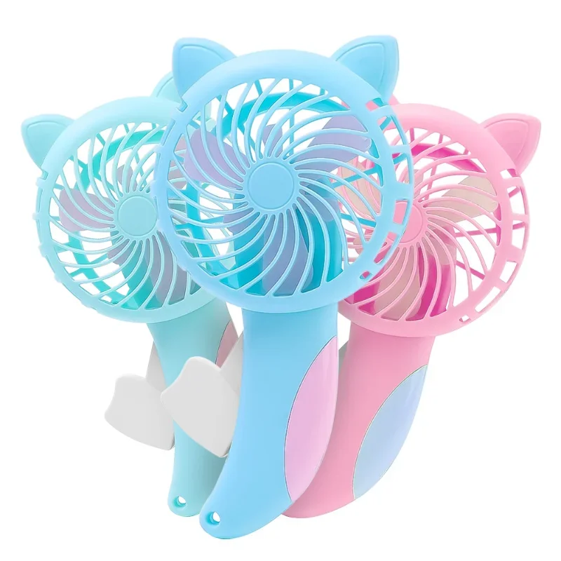 1PC Mini Hand Held Fan Cute cat Hand Pressure Fan Without Battery Household Manual Fan Children Toys Cartoon Held Random Colors