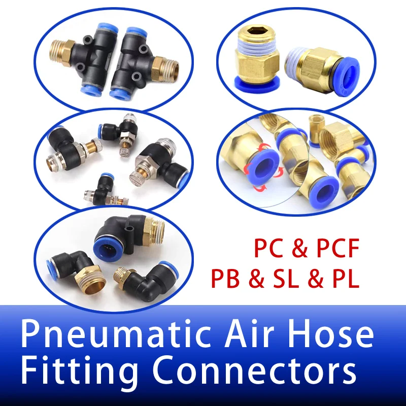 20/50PCS Pneumatic Air Connector Fitting PC/PCF/PL/PB/SL 4/6/8/10mm Thread 1/8 1/4 3/8 1/2 Hose Fittings Pipe Quick Connectors