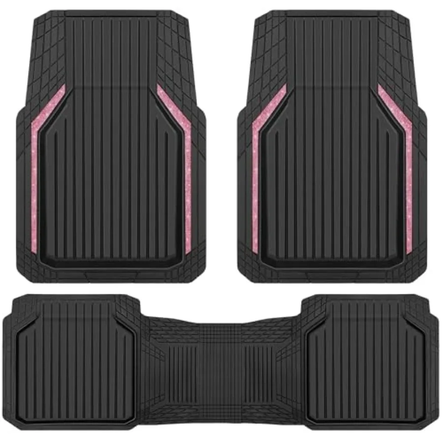 

Pink Heavy Duty Rubber Floor Mats for Car, Waterproof Liner Deep Dish Bling Car Mats Full Sets, Universal Trim to Fit for SUV T