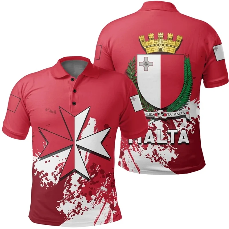 Summer New 3D Malta National Flag Printing Polo Shirt Men Short Sleeve Clothing Casual Fashion Polo T Shirt Man Lapel Jersey Top