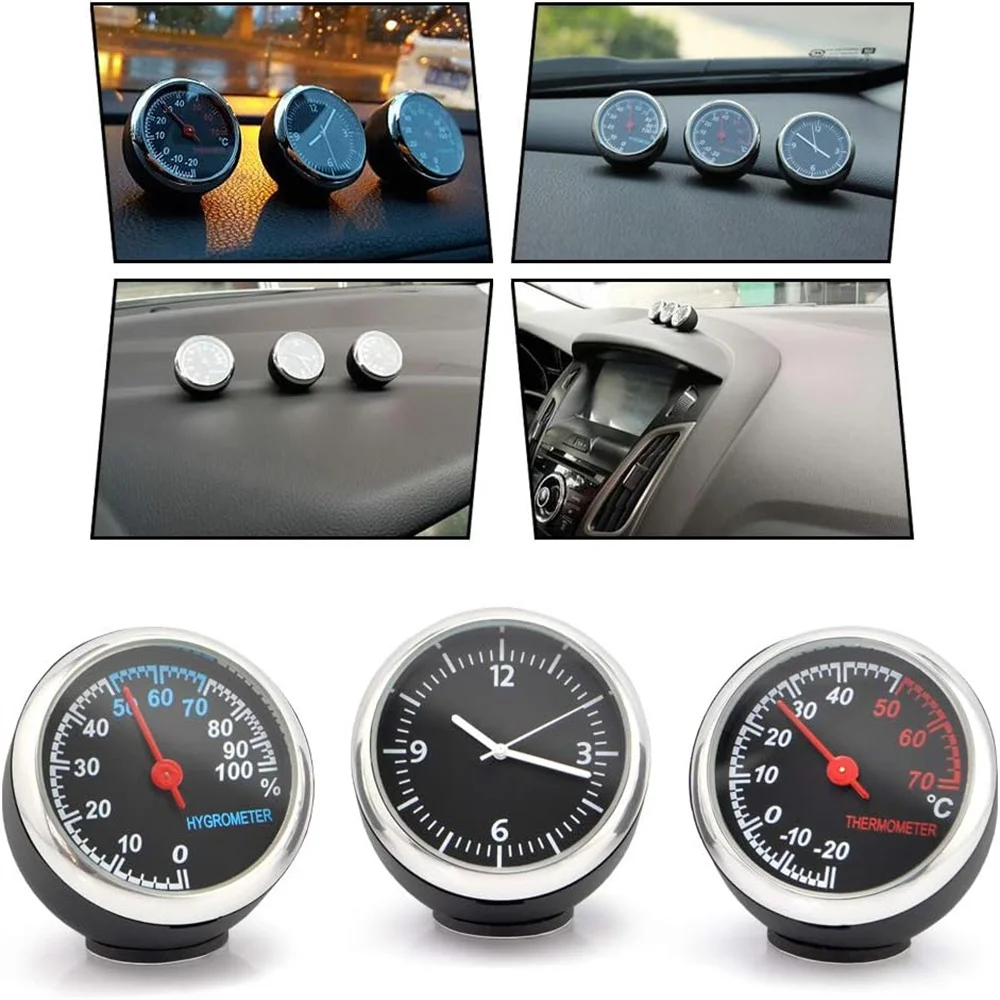 3PCS Set Practical Automobile Digital Clock Mini Car Watch Automotive Thermometer Hygrometer Decoration Ornament Clock