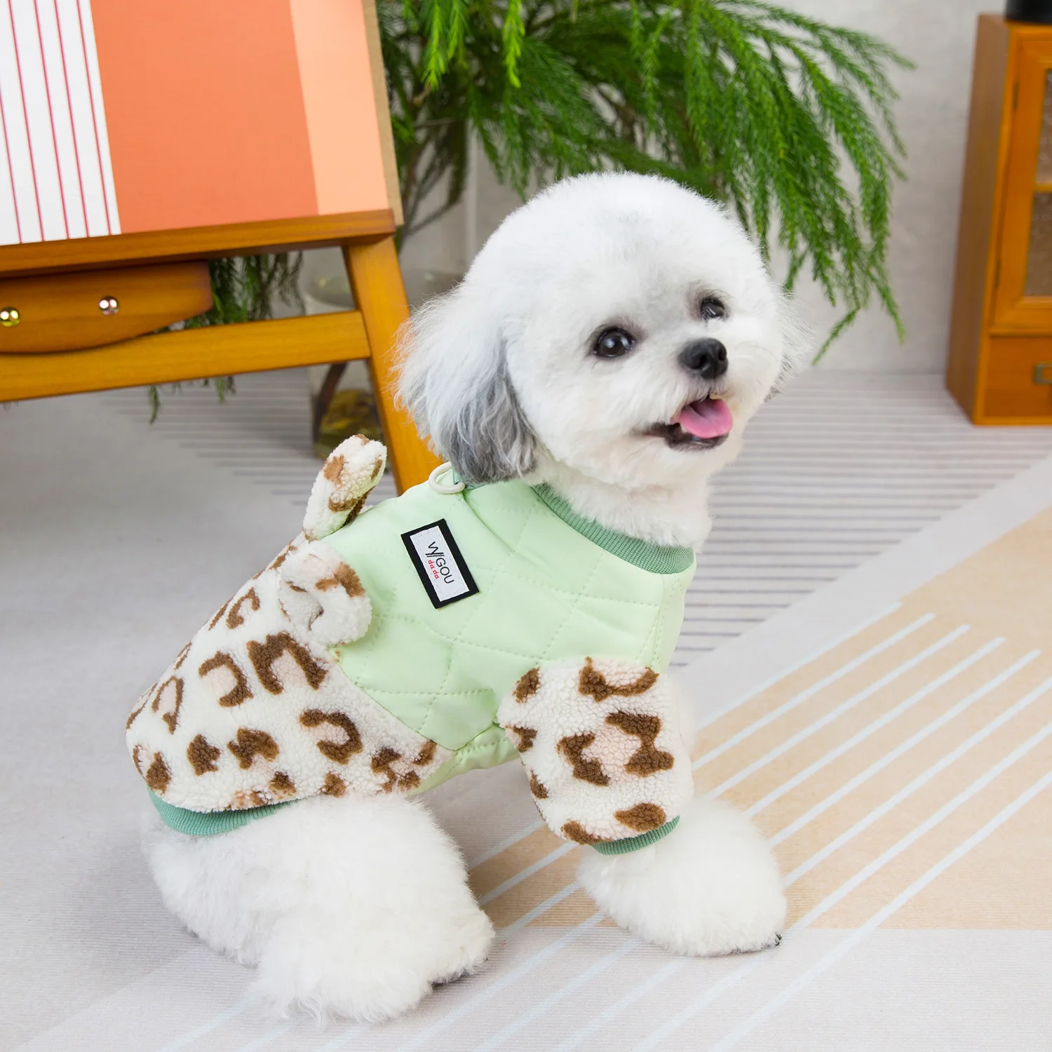 Winter Warm Fleece Dog Coat Leopard Print Patchwork Puppy Harness Jacket for Small Medium Dogs Chihuahua Clothes Cat Costume