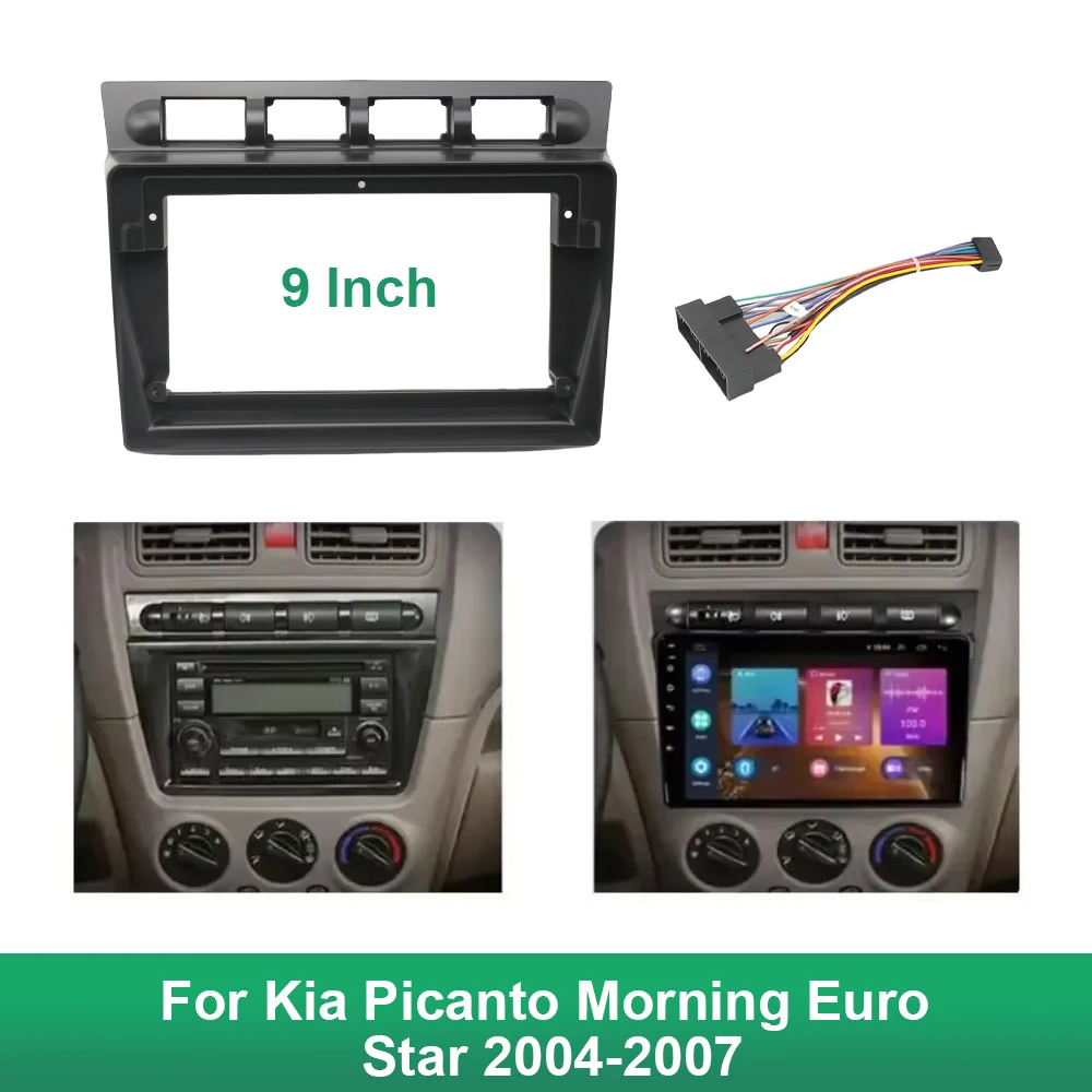 For Kia Picanto Morning Euro Star 2004-2007 9 Inch Dashboard Installation Panel Optional Wiring Harness Cable