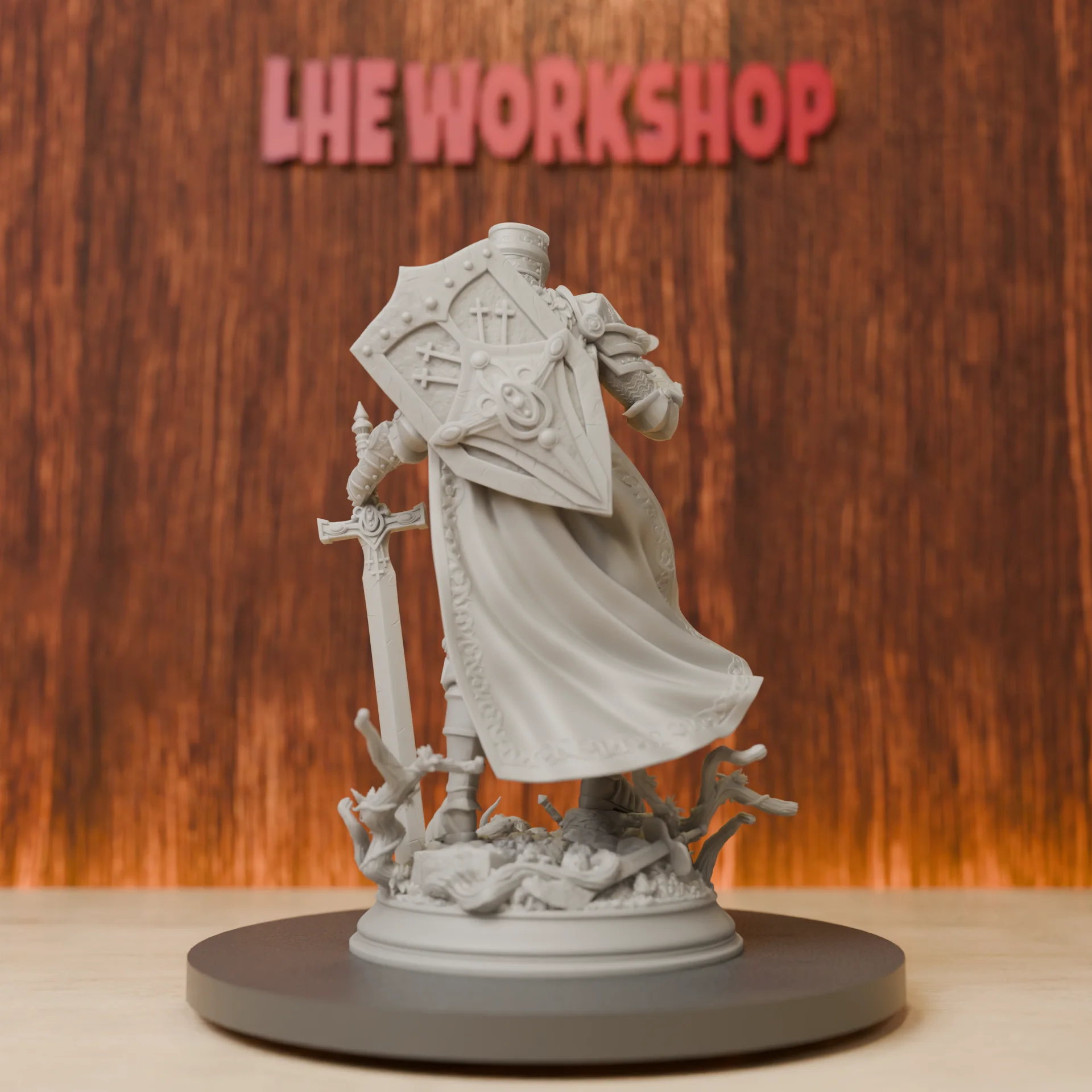 Crusader Knight Miniatures | 28mm-75mm | Resin 3D Printed DND Pathfinder Mini | Unpainted Grey