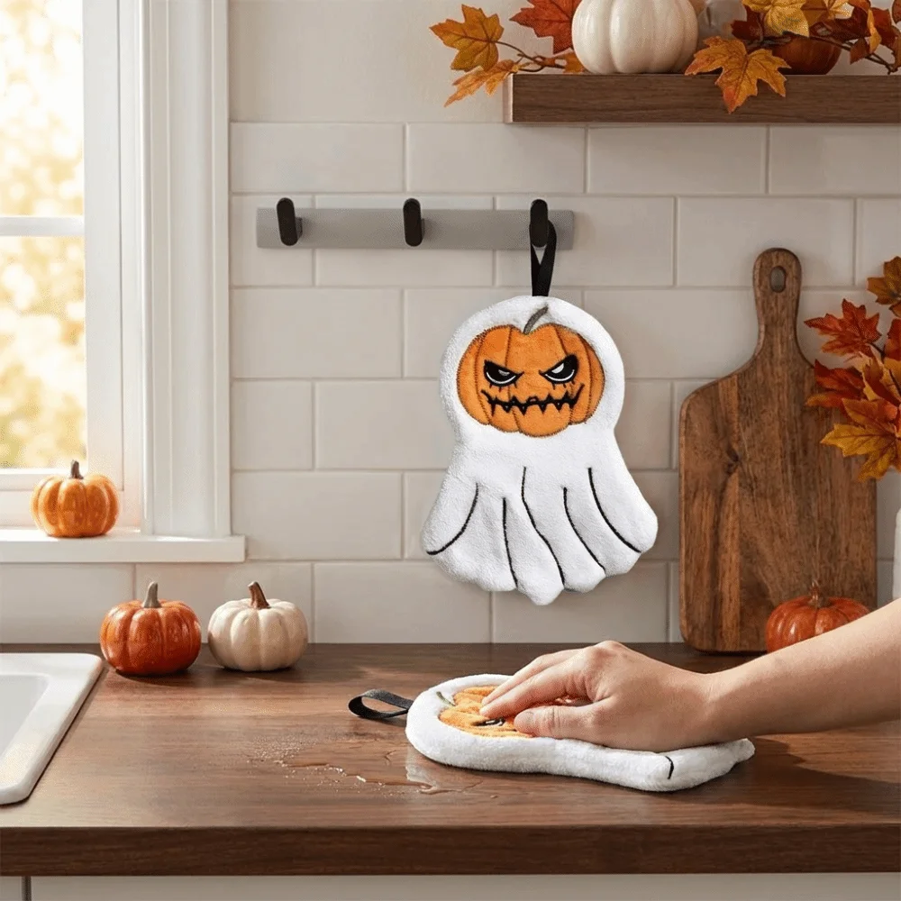 Ultra Absorbent Halloween Hand Towels Quick Drying Coral Fleece Pumpkin Towel Hanging Soft Kitchen Towels Party Decorations