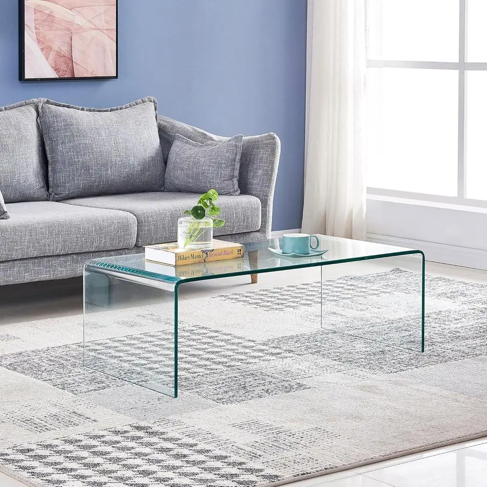 

Contemporary Glass End Table, Rectangular Tempered Glass Sofa Side Table, 39.38 x 19.7 x 13.78H