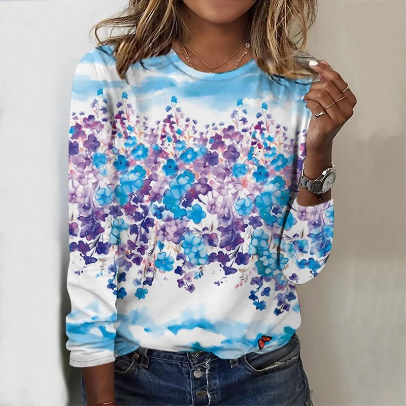 

Plus Size New Women's T-shirt Long Sleeve Tees Tops 3D Print O-Neck Casual T Shirt for Women's Pullover Tees Loose Clothes