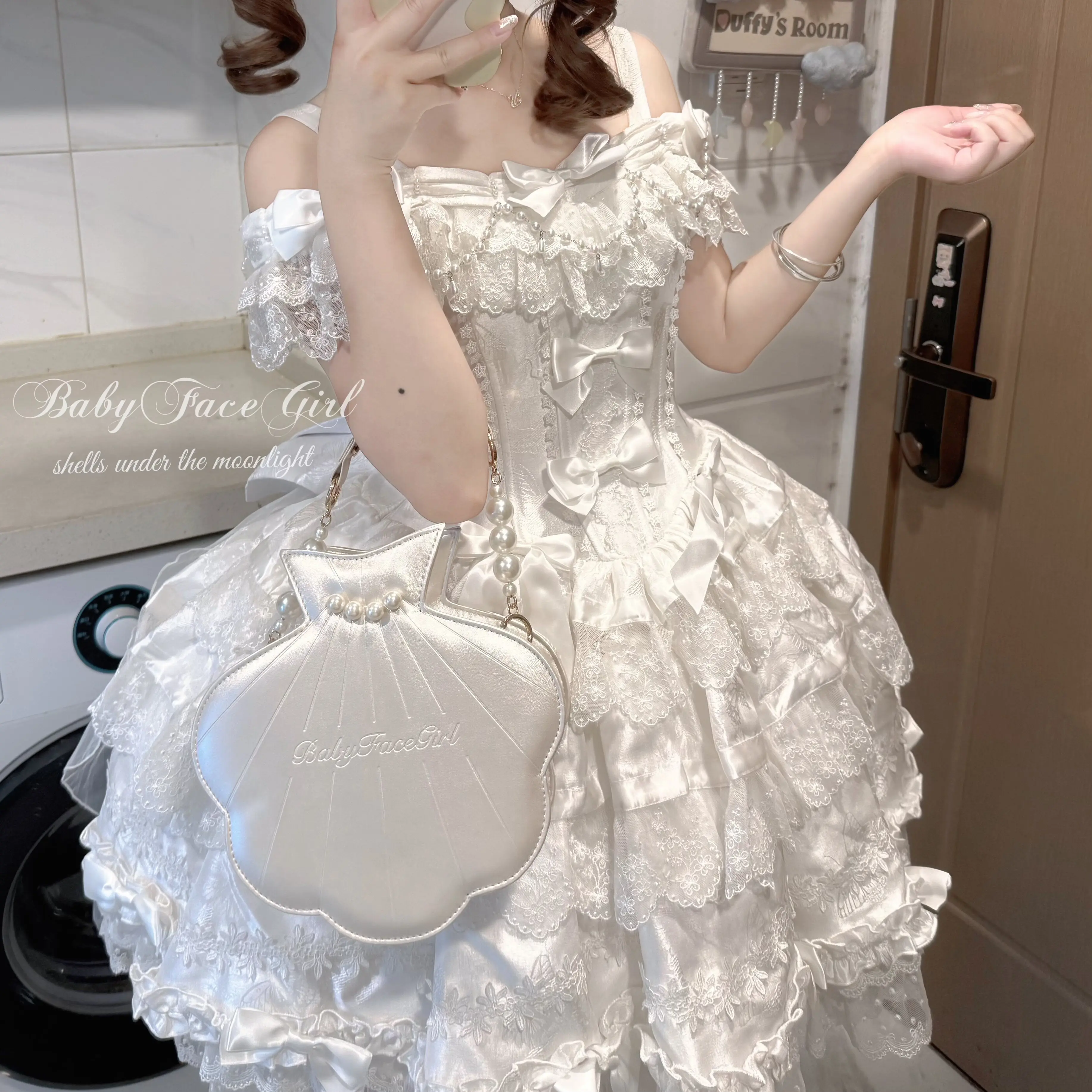 Japanese Original Lolita Messenger Bag Elegant Sweet Moonlight Sea Shell Princess Handbag Women Tea Party Casual Pearl Shell Bag