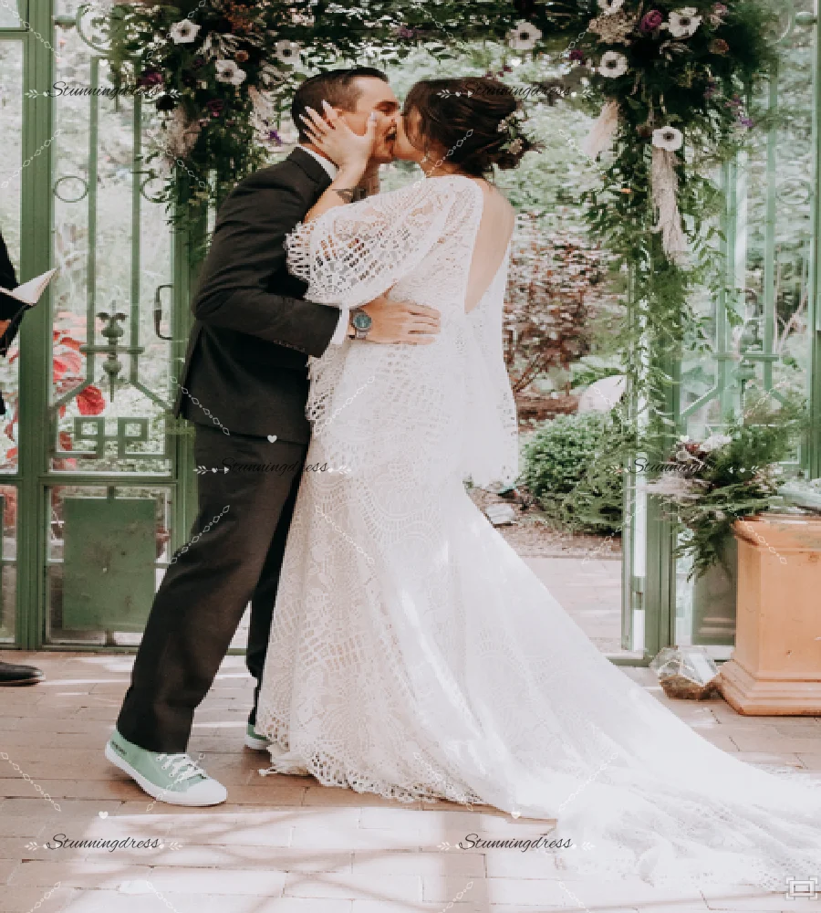 Whimsical Bohemian Wedding Dress 2026 Cap Sleeves Forest Boho Bride Dress Celtic Garden Destination Backless Beach Bridal Gown